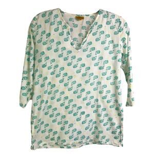 Roberta Roller Rabbit Tunic Top Womens Sz 8 White Whale Print Cotton LightWeight